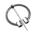 Silver vintage Viking metal brooch with twisted rope texture and shawl pin fastener - D-991 Antique Silver