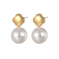 Elegant 18K gold plated stainless steel pearl drop earrings with irregular floral metal studs - Gold Petal Pearl Drop Earrings