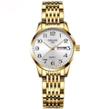 Elegant gold stainless steel quartz watch for women with white dial and date display - Gold Band - White Dial