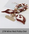 Short phone strap with burgundy polka dot silk ribbon and gold metal chain link - 27# Wine Red Polka Dots