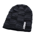 Berretto in maglia a scacchi nero e grigio con etichetta tessuta HSWBOY per l'inverno - Taglia unica / Nero