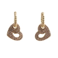 Close-up of gold heart earrings with shimmering cubic zirconia and hollow design - Gold Hollow Rhinestone Heart