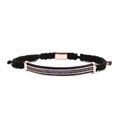 Detail of black braided rope bracelet with rose gold bar and micro-set blue zircon stones - Blue Zircon Rose Gold Braided Bracelet