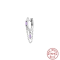 Pendientes de aro S925 de plata con circonita morada cuadrada y borlas largas de cadena - Pieza Única / Plata-Zirconia Violeta