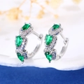 Silver drop earrings with emerald green zircons and sparkling cubic zirconia stones - Pear Zirconia Ear Hook (10319) / Green