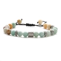 Adjustable beaded bracelet with natural tiger eye stones and stainless steel accents - Amazonite