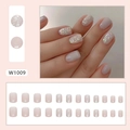 Short press-on nails in nude pink with silver glitter, set of 24 pieces in model W1009 - W1009 Sparkling Short Nails (Glue Type)