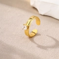 Gold plated stainless steel adjustable ring featuring a square-cut clear zircon stone - Gold-White Zirconia (Square)