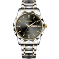 Men's two-tone silver and gold steel quartz watch with black dial and date display - Gold Band Black Dial Men