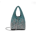 Sparkling blue and silver gradient rhinestone bucket bag with chain strap - Mixed Rhinestone Gradient Green