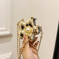 Mini borsa a tracolla dorata a forma di fiore con perla centrale e catena a sfere - Oro