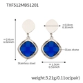 Blue glass stone earrings with stainless steel frames and precise size dimensions - Earrings / Steel-Blue