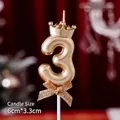Golden number 3 birthday candle with small crown and bow detail, 6cm height size - Number Candles Crown Bow Champagne Color 3