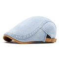 Lichtblauwe denim baret met bruine contrasterende klep en verstelbare gesp - Verstelbaar / Lichtblauw