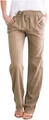 Détail du pantalon en coton et lin kaki avec taille haute à cordon et poches latérales - S / Kaki