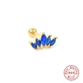 Macro view of gold S925 sterling silver crown earring with five blue marquise diamonds - Single Piece Gold - Blue Zirconia