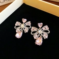 Vintage style pink crystal bow earrings with teardrop pendants in a black velvet box - Pink Rhinestone Bow Knot Waterdrop Tassel Earrings