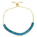Detail of adjustable gold box chain bracelet with rectangular blue zircon inlays - Dark Blue