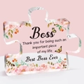 Puzzle-shaped acrylic plaque for boss with pink roses and thank you message - Boss Thickened Style (Qa4)