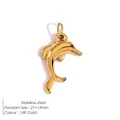 Polished 14K gold plated stainless steel dolphin pendant for DIY jewelry, 21x13mm size - Dolphin Style (HP1521)