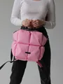 Sac à dos matelassé rose avec bretelles noires et coutures carrées pour le voyage - Rose