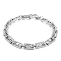 Bracciale a catena geometrica in acciaio inossidabile argento con maglie rettangolari - Stile Cavo Geometrico Argento (KB160622-Z)