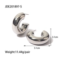 Orecchini a cerchio a C cavi in acciaio inossidabile argento, stile chunky da 3,1 cm - Stile a C Arrotondato (JDE201897-S)