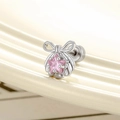 Orecchino a perno a fiocco d'argento con zircone rosa a forma di stella incastonato - Rosa (Pezzo singolo)