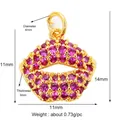 Pendentif lèvres dorées avec zircons violets micro-pavés, breloque DIY 14x11mm - Lèvres Rouges / Or