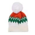 Christmas knit beanie with large white pompom and zigzag patterns in orange and green - Red-Adult