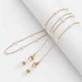 Elegant gold chain eyeglass strap with white pearls and anti-slip silicone loops - Gold Tone Faux Pearl Chain