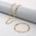 Conjunto de collar y pulsera hip-hop en acero inoxidable dorado de eslabón plano - Estilo de Eslabón Redondo de 6 mm (3款金色6mm) / Pulsera 19CM / Dorado