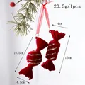 Two red velvet candy-shaped Christmas ornaments with festive gold glitter stripes - Wine Red Flocking Double Candy