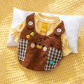 Tiger pattern dog overall dress with yellow striped shirt and corduroy straps - S / Brown Tiger