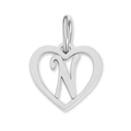 Silver stainless steel hollow heart pendant featuring an artistic letter N design - Letter-N / Silver