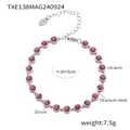 Silver titanium steel bracelet featuring 20 vibrant red round zircons and adjustable chain - Silver Red Zircon Bracelet