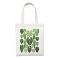 White canvas tote bag featuring tropical green plant leaf illustrations and reinforced handles - Tropical Plant Leaves Illustration Style (STD27-H)