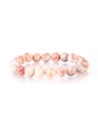 Detailed macro view of 8mm natural stone beaded bracelet with red veined marble texture - 2189 Red Network Jasper