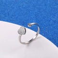 Silver adjustable stainless steel ring with matte heart and zircon detail - Frosted Heart Zirconia-Silver
