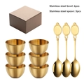 Golden stainless steel condiment bowl set including 6 bowls and 3 spoons with packaging - 9Pcs Gold Set (6 Bowls + 3 Spoons)
