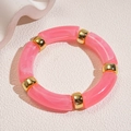 Pink marble texture resin bamboo bracelet with elegant gold metal spacers - Pink