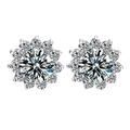 Elegant snowflake pink zircon sunflower stud earrings in polished silver finish - White