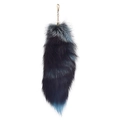 Blue and black gradient fox fur tail keychain with golden metal clasp accessory - 40CM / Peacock Blue