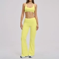 Women's lemon yellow brushed yoga set with halter sports bra and high-waist flare leggings - 3109 Bra + 3109 Flared Pants - Pale Yellow