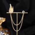 Gold wing brooch with sparkling rhinestones and elegant double metal chains decoration - 5-Diamond Wing (TL0065) / Gold