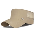 Khaki breathable mesh cadet cap with long brim and fashion metal badge detailing - Adjustable / Khaki