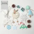 Blue and white Christmas wooden tree DIY kit with LED lights, reindeer and snow ornaments - Blue & White Decor Accessories Bag 60cm