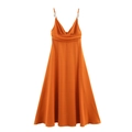 Elegante oranje maxi-jurk met V-hals, kralenbandjes en hoge taille voor vakanties - XS / Oranjerood