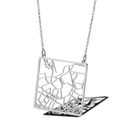 Silver square city map cutout necklace in stainless steel with minimalist finish - Amsterdam Netherlands / Silver