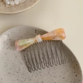 Elegant acetate bow hair comb with colorful marble texture and metal teeth - Orange Colorful